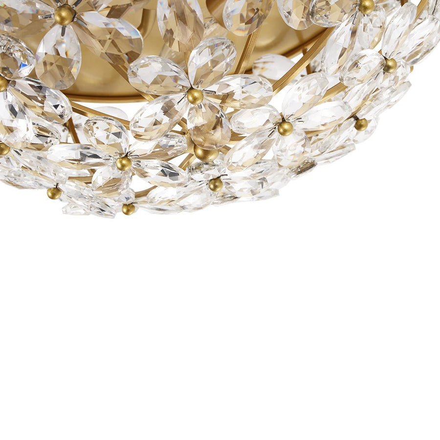 LightFixturesUSA - Luxe Brass Bloom Crystal Floral Cage Flush Mount Light - Ceiling Light - Gold - 
