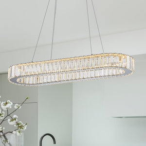 LightFixturesUSA - Luxe Chrome Crystal Dimmable LED Oval Halo Island Pendant - Chandelier - Chrome - 