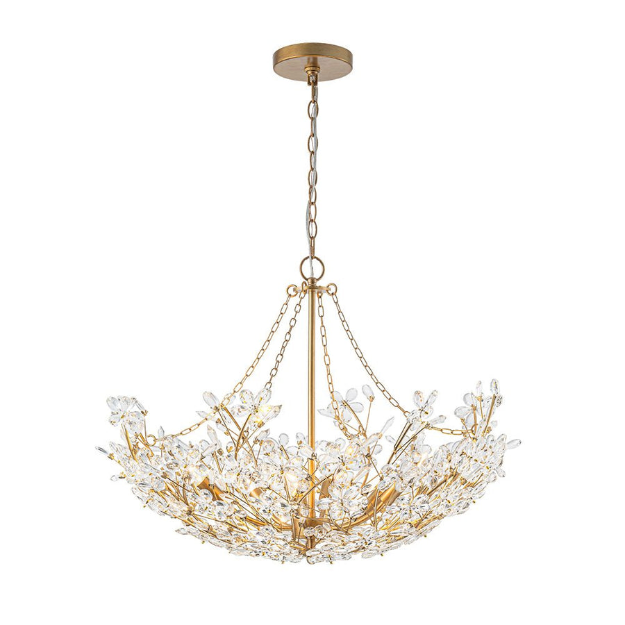 LightFixturesUSA - Luxe Gold Crystal Blossom Floral Basket Chandelier - Chandelier - Antique Gold - 