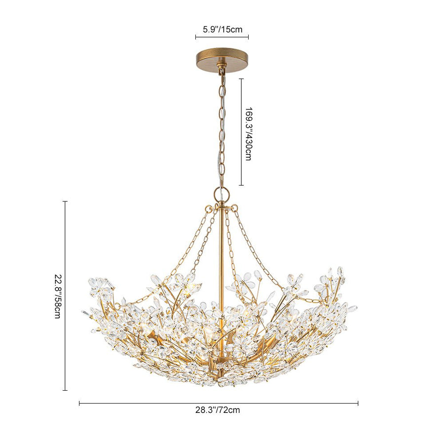 LightFixturesUSA - Luxe Gold Crystal Blossom Floral Basket Chandelier - Chandelier - Antique Gold - 