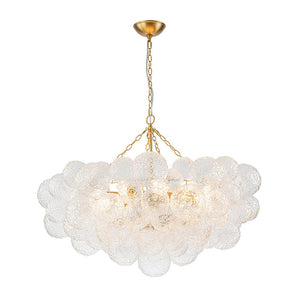 LightFixturesUSA - Luxe Large Cluster Rippled Glass Globe Round Bubble Chandelier - Chandelier - Brass - 