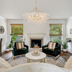 LightFixturesUSA - Luxe Large Cluster Rippled Glass Globe Round Bubble Chandelier - Chandelier - Brass - 