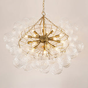 LightFixturesUSA - Luxe Large Cluster Rippled Glass Globe Round Bubble Chandelier - Chandelier - Brass - 