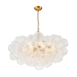 LightFixturesUSA - Luxe Large Cluster Rippled Glass Globe Round Bubble Chandelier - Chandelier - Brass - 