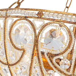 LightFixturesUSA - Luxe Moroccan Antique Bronze Crystal Round Cage Chandelier - Ceiling Light - L/6 - Lt - 