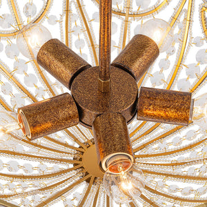 LightFixturesUSA - Luxe Moroccan Antique Bronze Crystal Round Cage Chandelier - Ceiling Light - L/6 - Lt - 
