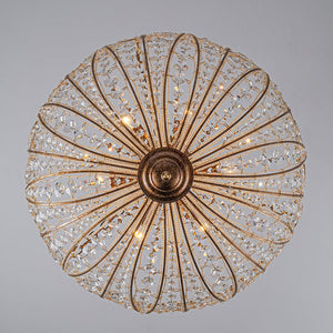 LightFixturesUSA - Luxe Moroccan Antique Bronze Crystal Round Cage Chandelier - Ceiling Light - L/6 - Lt - 