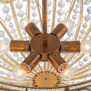 LightFixturesUSA - Luxe Moroccan Antique Bronze Crystal Round Cage Chandelier - Ceiling Light - L/6 - Lt - 