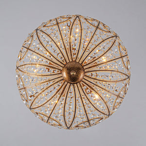 LightFixturesUSA - Luxe Moroccan Antique Bronze Crystal Round Cage Chandelier - Ceiling Light - L/6 - Lt - 