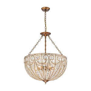 LightFixturesUSA - Luxe Moroccan Antique Bronze Crystal Round Cage Chandelier - Ceiling Light - L/6 - Lt - 