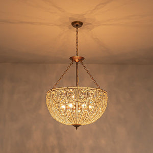 LightFixturesUSA - Luxe Moroccan Antique Bronze Crystal Round Cage Chandelier - Ceiling Light - L/6 - Lt - 