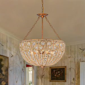LightFixturesUSA - Luxe Moroccan Antique Bronze Crystal Round Cage Chandelier - Ceiling Light - L/6 - Lt - 