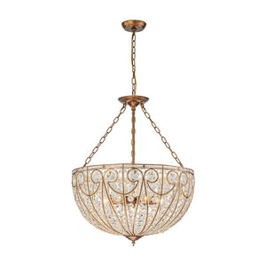 LightFixturesUSA - Luxe Moroccan Antique Bronze Crystal Round Cage Chandelier - Ceiling Light - L/6 - Lt - 