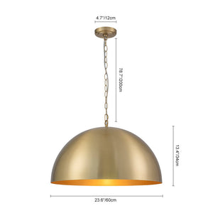 LightFixturesUSA - Luxe Oversized Brushed Brass Iron Large Dome Pendant Light - Pendant Light - 23.6 in. - 