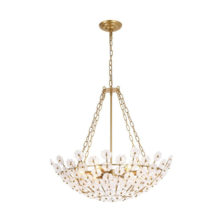 LightFixturesUSA - Luxe Sculpture Bloom Glass Floral Brass Basket Chandelier - Chandelier - Gold - 