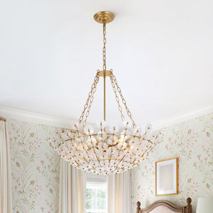 LightFixturesUSA - Luxe Sculpture Bloom Glass Floral Brass Basket Chandelier - Chandelier - Gold - 