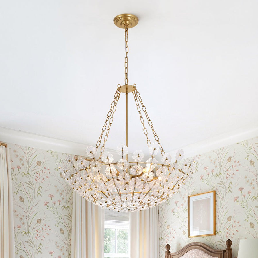 LightFixturesUSA - Luxe Sculpture Bloom Glass Floral Brass Basket Chandelier - Chandelier - Gold - 