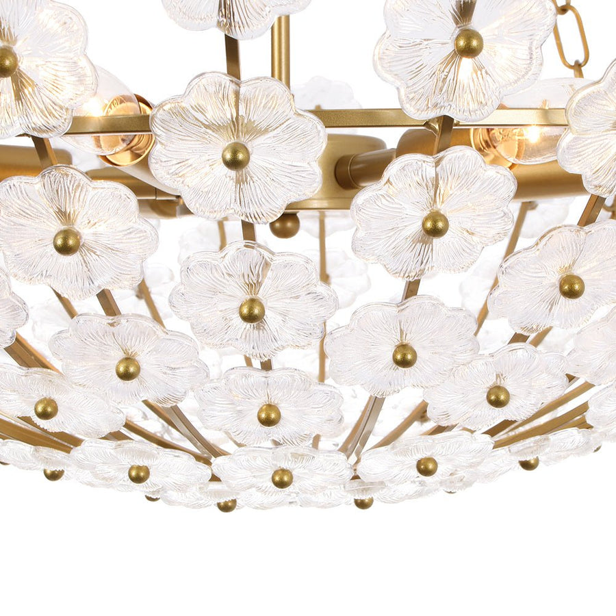 LightFixturesUSA - Luxe Sculpture Bloom Glass Floral Brass Basket Chandelier - Chandelier - Gold - 