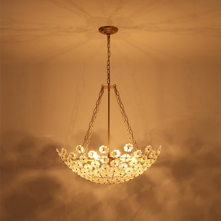 LightFixturesUSA - Luxe Sculpture Bloom Glass Floral Brass Basket Chandelier - Chandelier - Gold - 