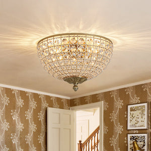 LightFixturesUSA - Luxe Vintage French Brass Round Crystal Cage Flush Mount Light - Ceiling Light - Gold - 