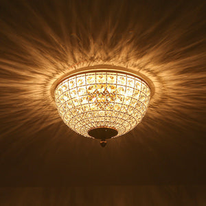 LightFixturesUSA - Luxe Vintage French Brass Round Crystal Cage Flush Mount Light - Ceiling Light - Gold - 