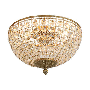LightFixturesUSA - Luxe Vintage French Brass Round Crystal Cage Flush Mount Light - Ceiling Light - Gold - 