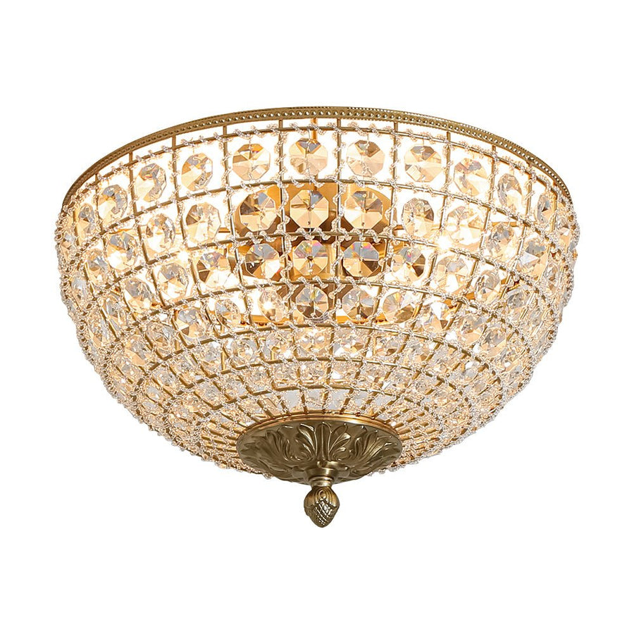 LightFixturesUSA - Luxe Vintage French Brass Round Crystal Cage Flush Mount Light - Ceiling Light - Gold - 