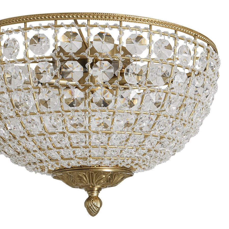 LightFixturesUSA - Luxe Vintage French Brass Round Crystal Cage Flush Mount Light - Ceiling Light - Gold - 
