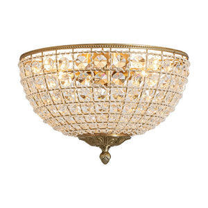 LightFixturesUSA - Luxe Vintage French Brass Round Crystal Cage Flush Mount Light - Ceiling Light - Gold - 