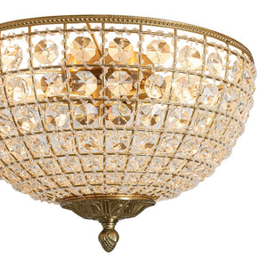 LightFixturesUSA - Luxe Vintage French Brass Round Crystal Cage Flush Mount Light - Ceiling Light - Gold - 