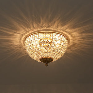LightFixturesUSA - Luxe Vintage French Brass Round Crystal Cage Flush Mount Light - Ceiling Light - Gold - 