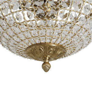 LightFixturesUSA - Luxe Vintage French Brass Round Crystal Cage Flush Mount Light - Ceiling Light - Gold - 