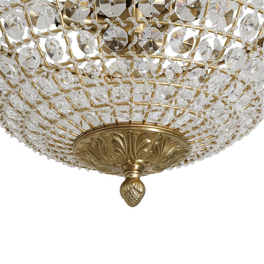LightFixturesUSA - Luxe Vintage French Brass Round Crystal Cage Flush Mount Light - Ceiling Light - Gold - 
