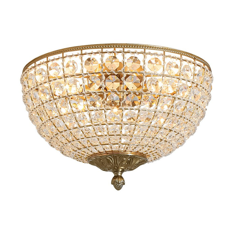 LightFixturesUSA - Luxe Vintage French Brass Round Crystal Cage Flush Mount Light - Ceiling Light - Gold - 