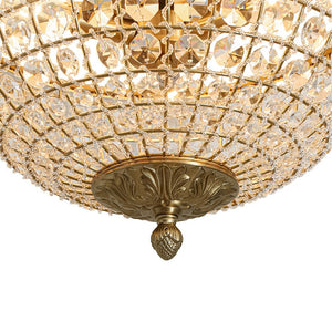 LightFixturesUSA - Luxe Vintage French Brass Round Crystal Cage Flush Mount Light - Ceiling Light - Gold - 