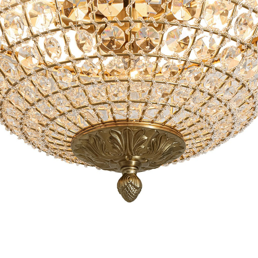 LightFixturesUSA - Luxe Vintage French Brass Round Crystal Cage Flush Mount Light - Ceiling Light - Gold - 