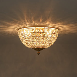 LightFixturesUSA - Luxe Vintage French Brass Round Crystal Cage Flush Mount Light - Ceiling Light - Gold - 