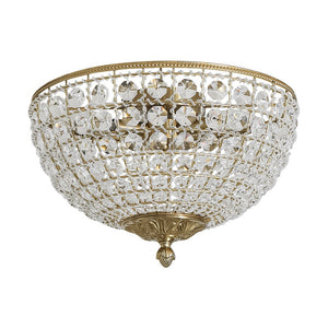 LightFixturesUSA - Luxe Vintage French Brass Round Crystal Cage Flush Mount Light - Ceiling Light - Gold - 