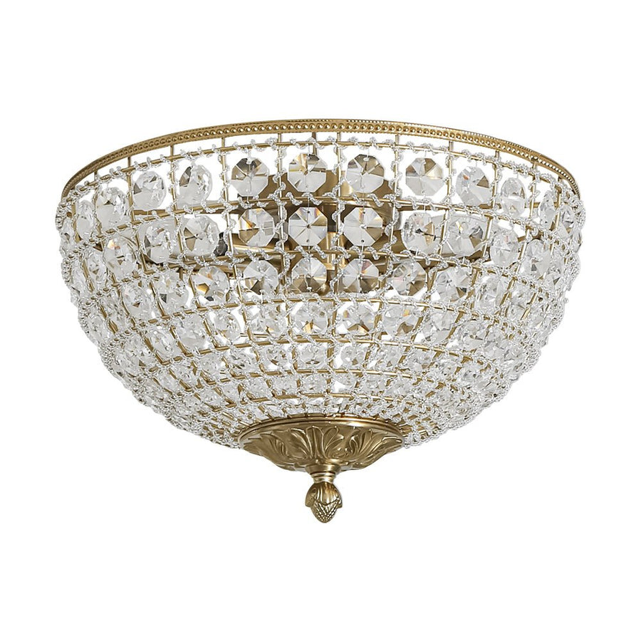LightFixturesUSA - Luxe Vintage French Brass Round Crystal Cage Flush Mount Light - Ceiling Light - Gold - 