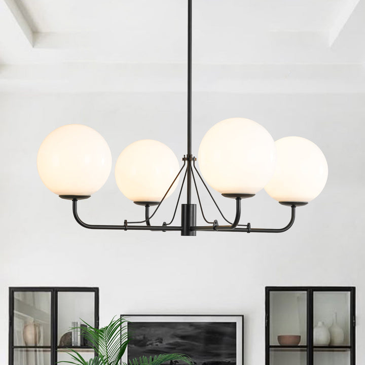 LightFixturesUSA - Luxury 4 - Light Shine Opal Glass Globe Sputnik Chandelier - Chandelier - Black - 