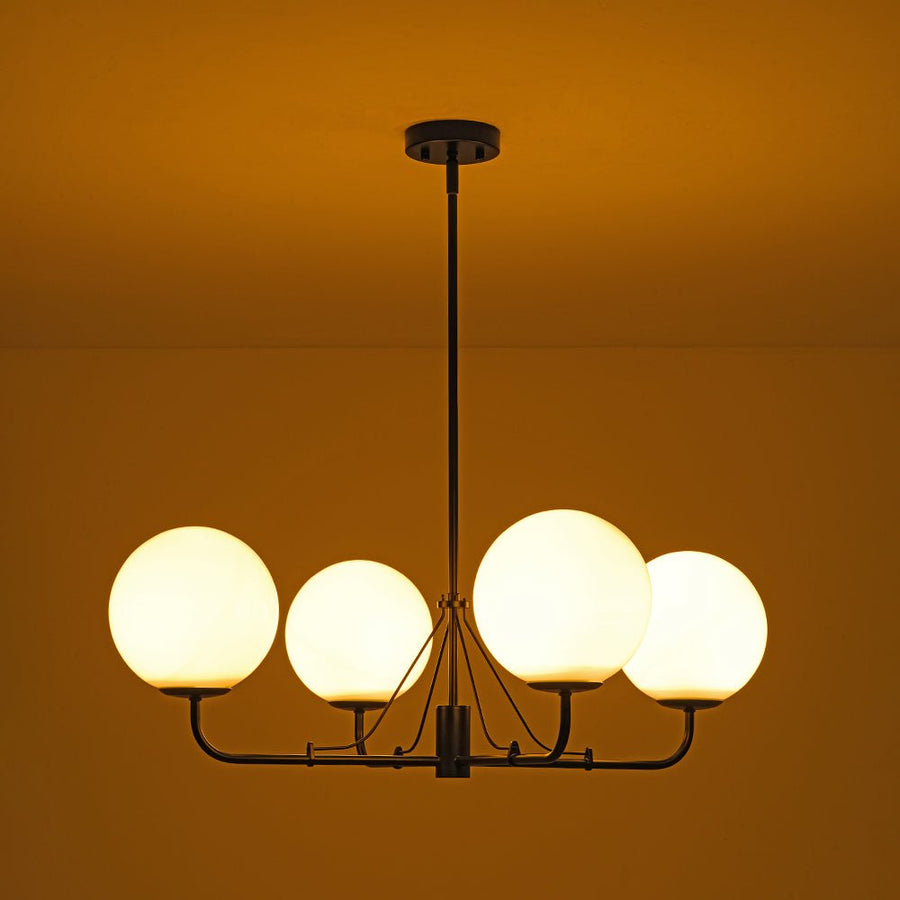 LightFixturesUSA - Luxury 4 - Light Shine Opal Glass Globe Sputnik Chandelier - Chandelier - Black - 