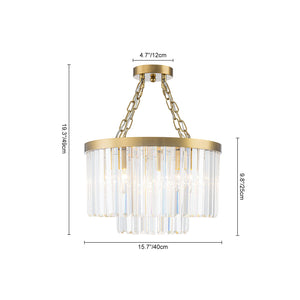 LightFixturesUSA-Luxury 4-Light Tiered Faceted Crystal Round Semi Flush Mount-Ceiling Light-Brass-