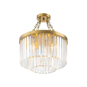 LightFixturesUSA-Luxury 4-Light Tiered Faceted Crystal Round Semi Flush Mount-Ceiling Light-Brass-