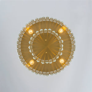 LightFixturesUSA-Luxury 4-Light Tiered Faceted Crystal Round Semi Flush Mount-Ceiling Light-Brass-