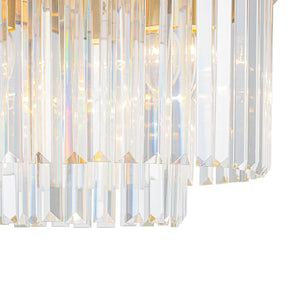 LightFixturesUSA-Luxury 4-Light Tiered Faceted Crystal Round Semi Flush Mount-Ceiling Light-Brass-