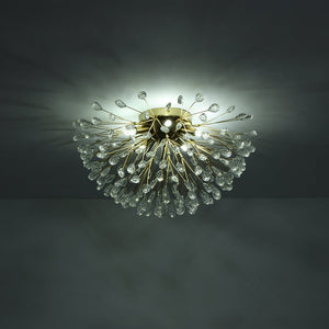 LightFixturesUSA - Luxury Bloom Dandelion Crystal Semi Flush Mount - Ceiling Light - Brass - 