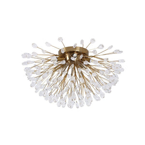 LightFixturesUSA - Luxury Bloom Dandelion Crystal Semi Flush Mount - Ceiling Light - Brass - 