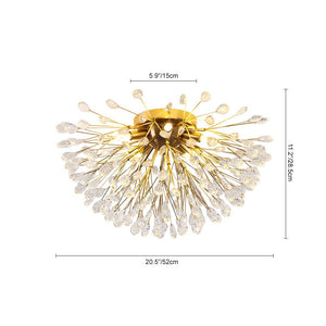 LightFixturesUSA - Luxury Bloom Dandelion Crystal Semi Flush Mount - Ceiling Light - Brass - 