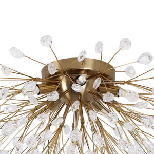 LightFixturesUSA - Luxury Bloom Dandelion Crystal Semi Flush Mount - Ceiling Light - Brass - 