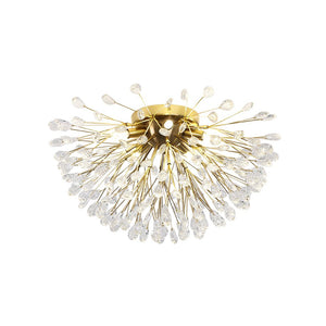 LightFixturesUSA - Luxury Bloom Dandelion Crystal Semi Flush Mount - Ceiling Light - Brass - 